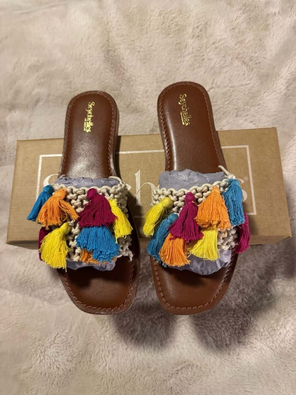 Seychelles Camellia Macrame Rainbow Tassel Sandals
